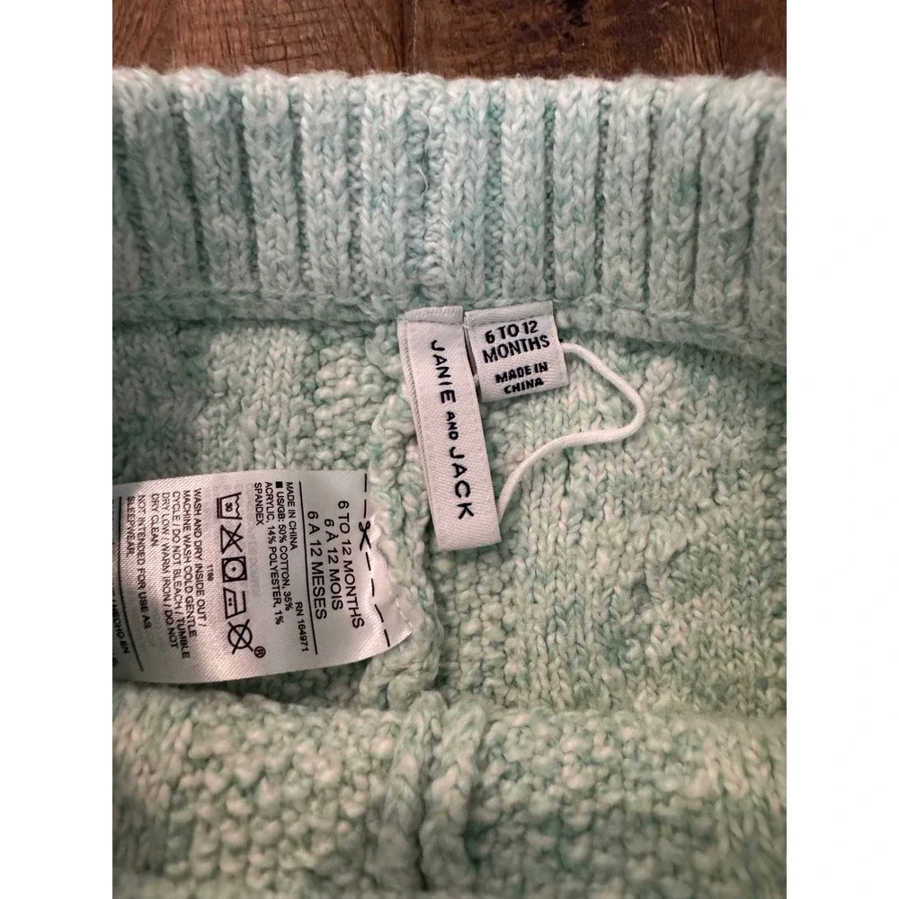 Janie and Jack Baby Aqua Sage Cable Knit Cardigan Pant Set Size 6 12 Months